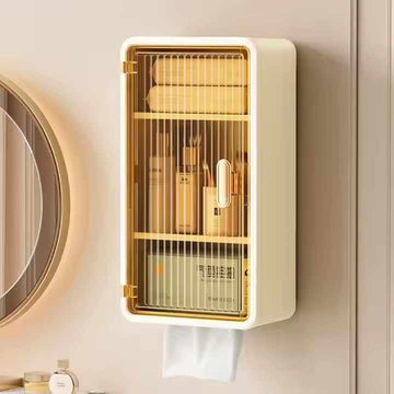 3-Layer Bathroom Organizer with Clear Window and Lid