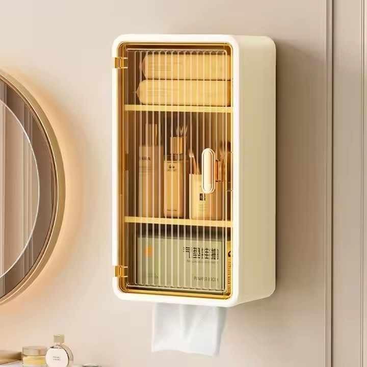 3 Layer Bathroom Storage Organizer with Transparent Window & Waterproof Lid