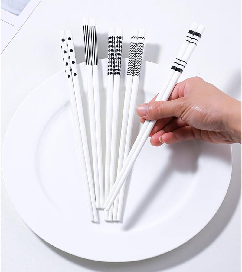 Geometric Pattern Ceramic Chopsticks Set, 5 Pairs