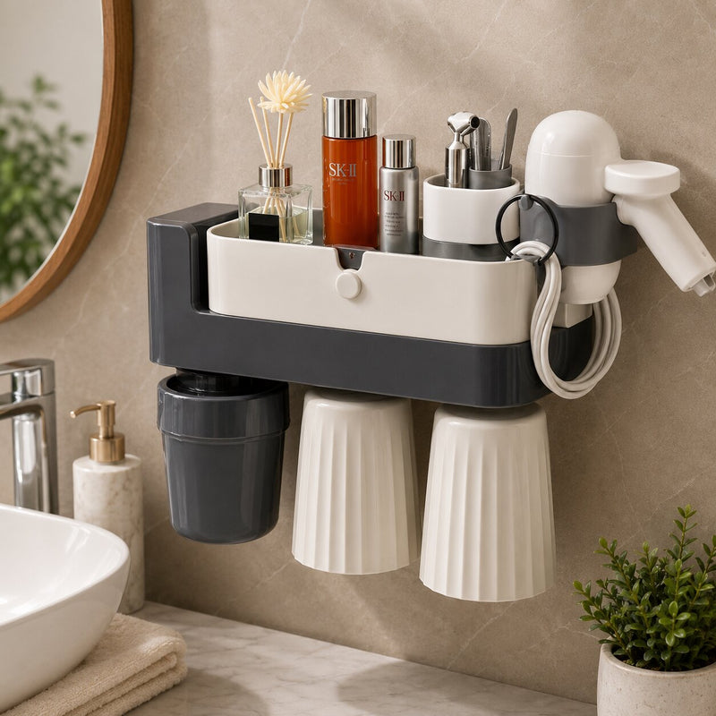 Rotating Wall-Mounted Bathroom Organizer with Cups