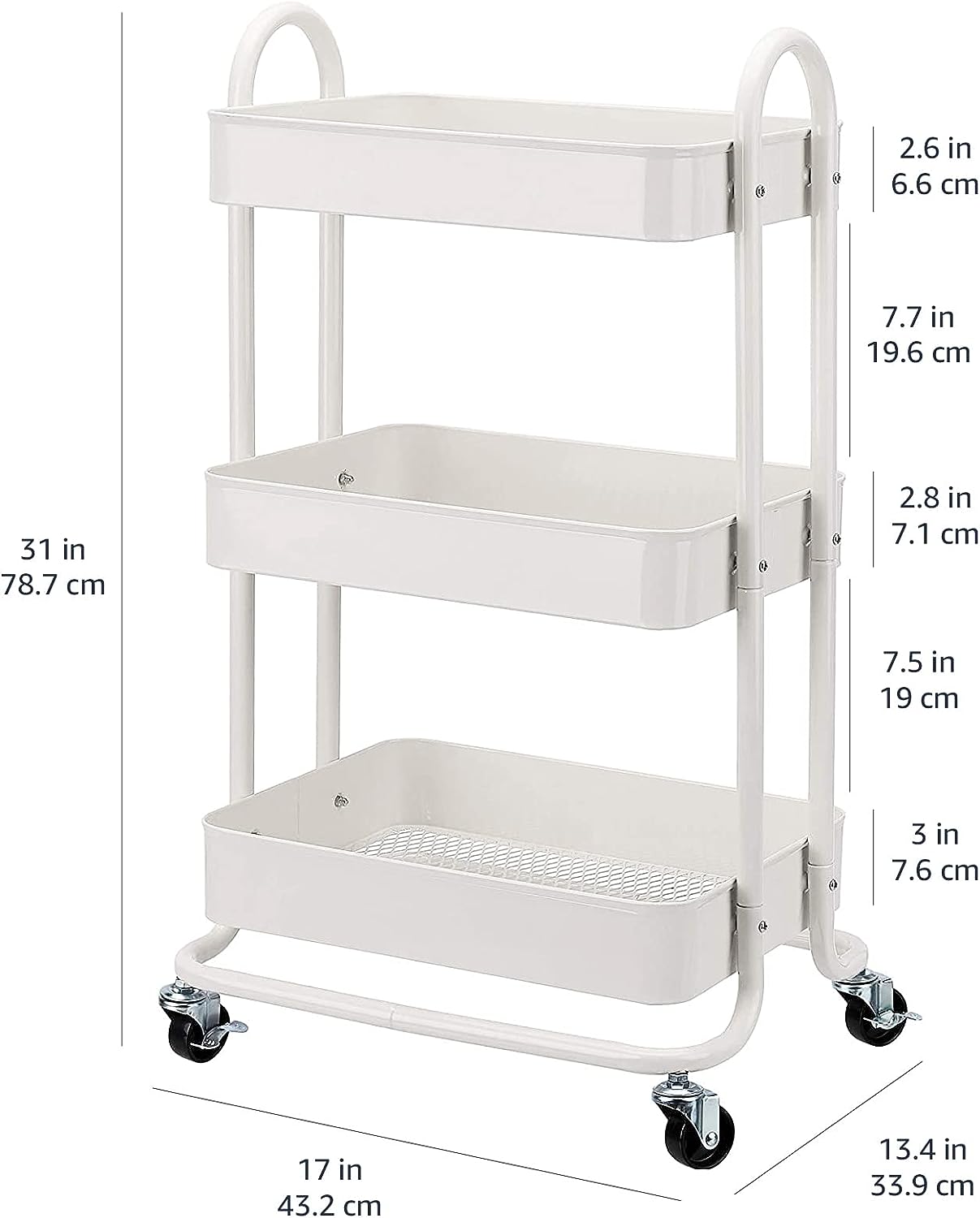 3-Tier Wheeled Mesh Base Rolling Kitchen Trolley Cart Techmanistan