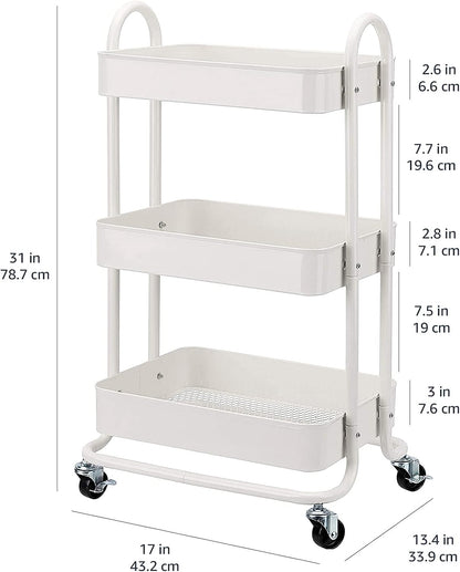 3-Tier Wheeled Mesh Base Rolling Kitchen Trolley Cart Techmanistan