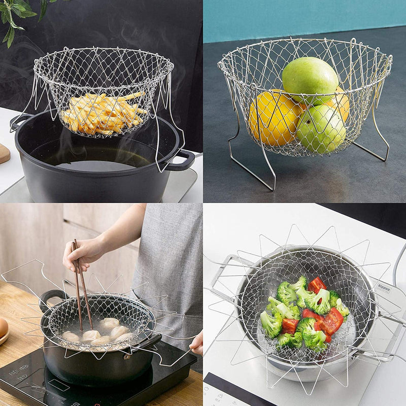 12in1 Stainless Steel Kitchen Colander Strainer Foldable Chef Basket Techmanistan