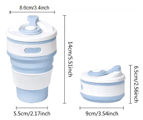 Random Color Folding Silicone Reusable  Collapsible Coffee Cup with Lid Techmanistan