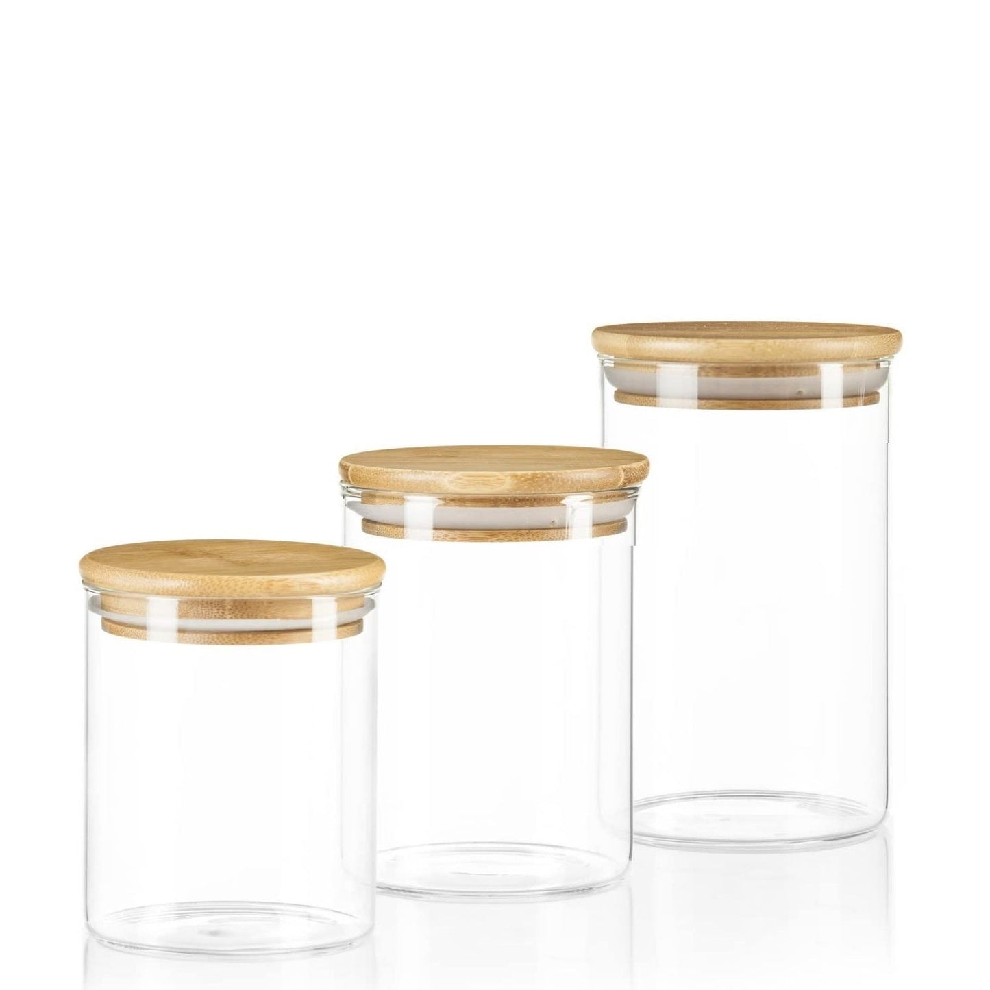 Set of 3 - Kitchen Glass Jars With Wooden Bamboo Lids Techmanistan