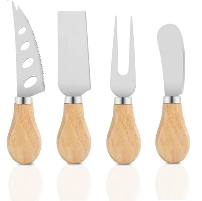 Set of 4 - Stainless Steel Cheese Knives With Wooden Handles, Cheese Slicer Cheese Cutter Cheese Fork My Store