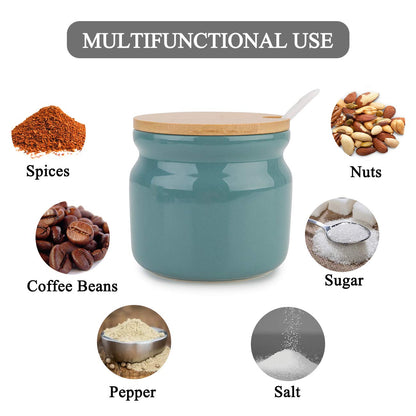 Ceramic Sugar Pot with Spoon & Wooden Lid
