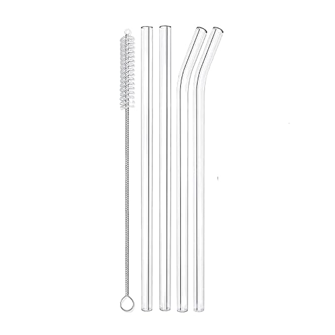 Set of 4 - Reusable Glass Straws With Cleaning Brush