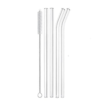 Set of 4 - Reusable Glass Straws With Cleaning Brush