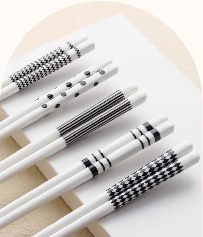 Geometric Pattern Ceramic Chopsticks Set, 5 Pairs