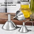 3Pcs Stainless Steel Kitchen Funnel Set with Cleaning Brush – Large, Medium & Small