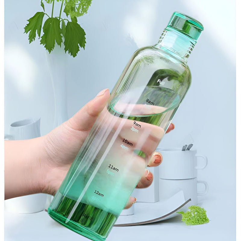 Clear Glass Water Bottle with Time Marker Cover
