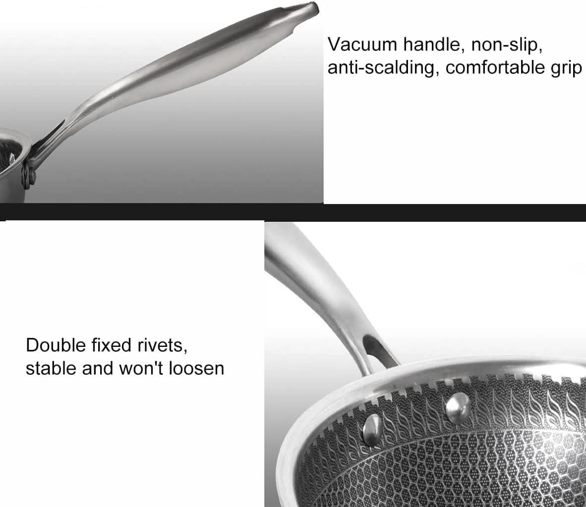 Double Sided Honeycomb Print Laser Coated Wok With Handle & Lid Techmanistan