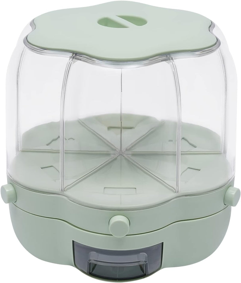 6-Compartment Rotating Rice Storage Dispenser – Flower Pattern, 7L Cereal Container