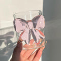 1Pc - Clear Glass Cup with Pink Bow Design