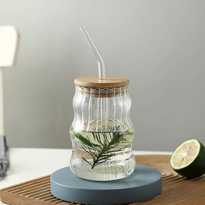 Glass Tumbler with Bamboo Lids and Glass Straw Techmanistan