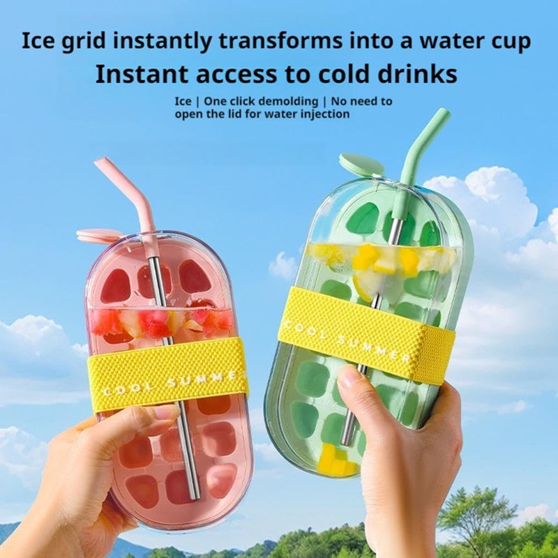 Random Colour - 2 in 1 Ice Cube Bottle Tray - 800ml 24 Cubes Vertical Ice Maker Cup for Freezer