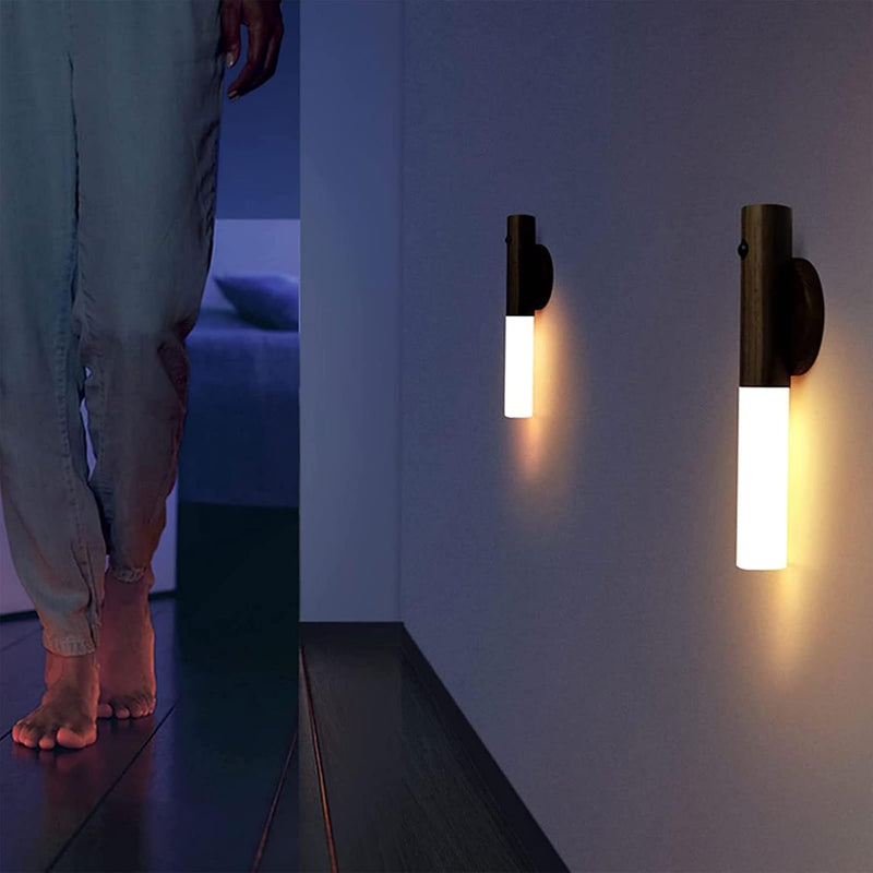 Wooden Rechargeable Wall Light – LED Motion Sensor Night Light