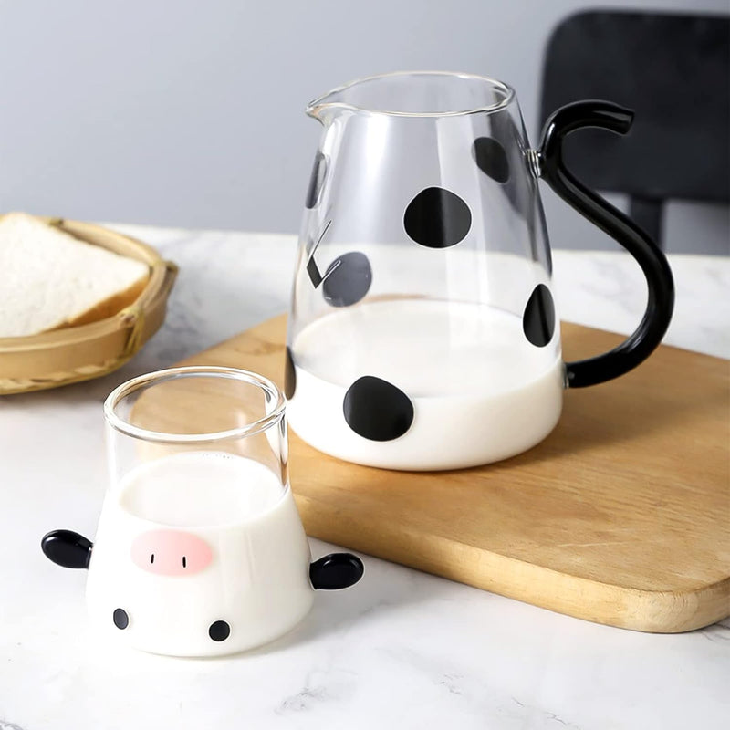 550ml Cow Glass Carafe Pitcher with Glass Mug