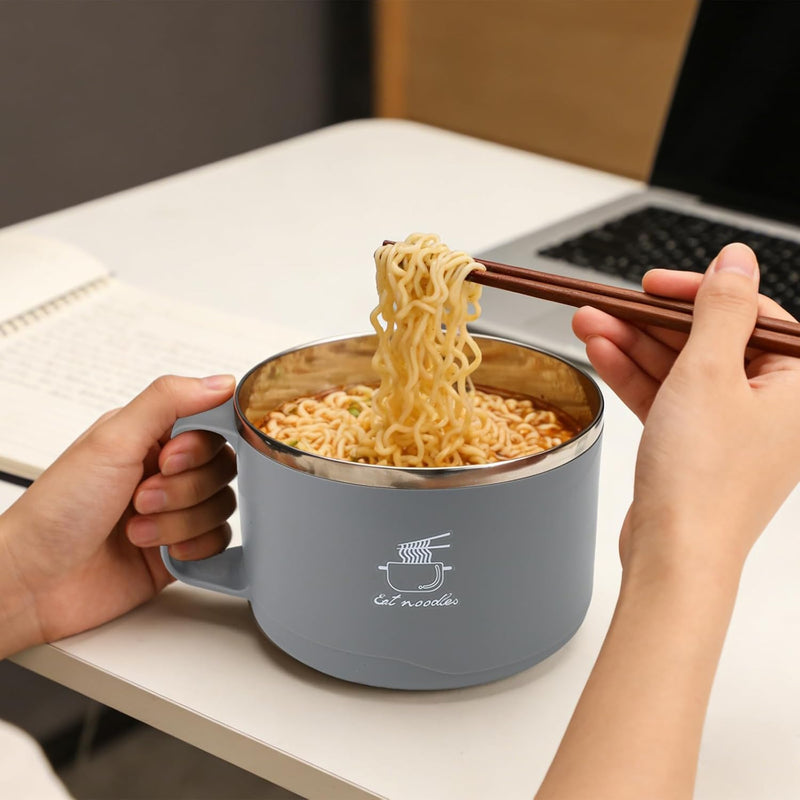 Stainless Steel Noodle Bowl with Lid and Handle, 1100 ml