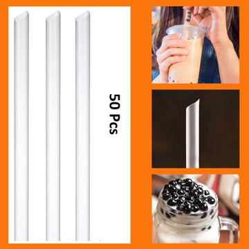 Pack of 50 Disposable Bubble Tea Straws — Clear Wide Boba Straws