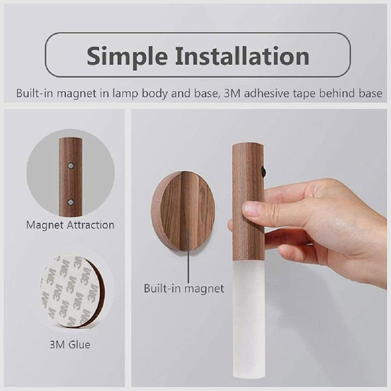 Wooden Rechargeable Wall Light – LED Motion Sensor Night Light