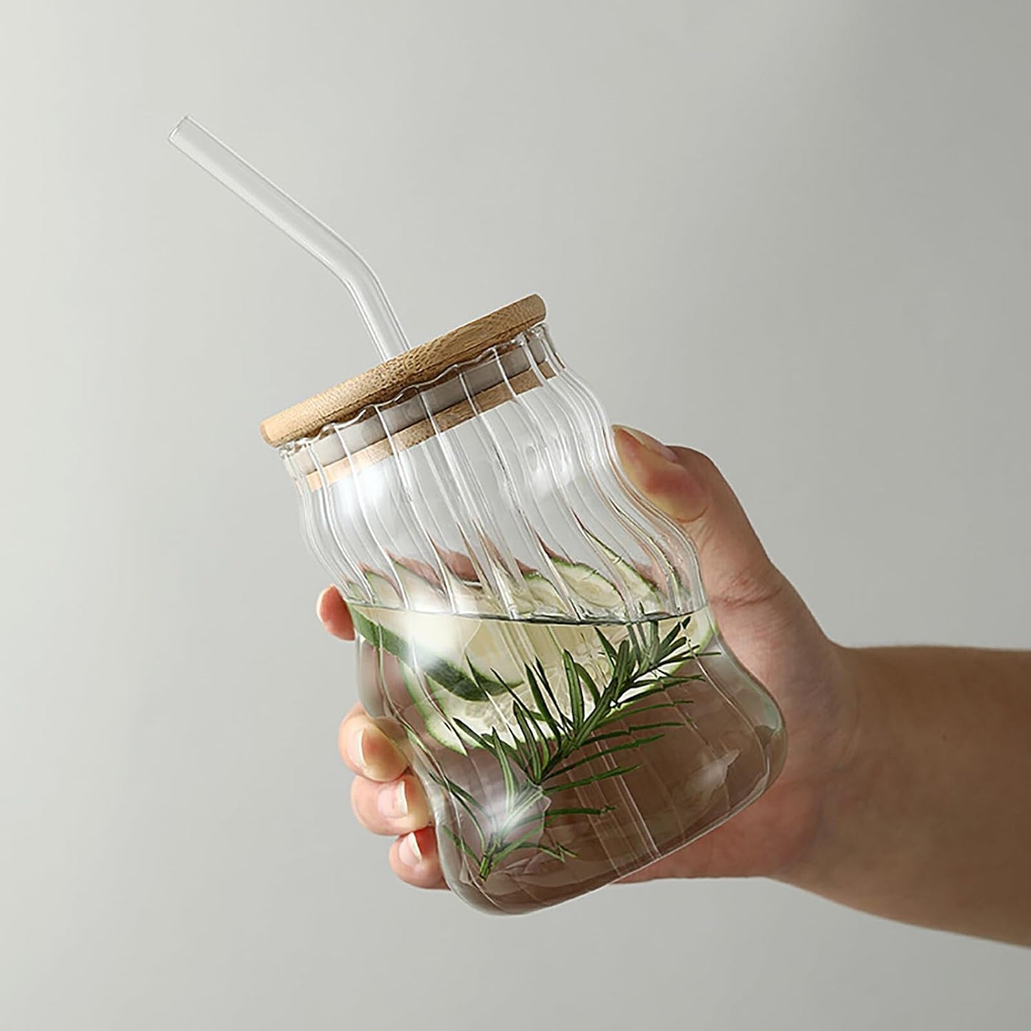 Glass Tumbler with Bamboo Lids and Glass Straw Techmanistan