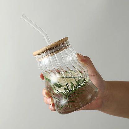 Glass Tumbler with Bamboo Lids and Glass Straw Techmanistan