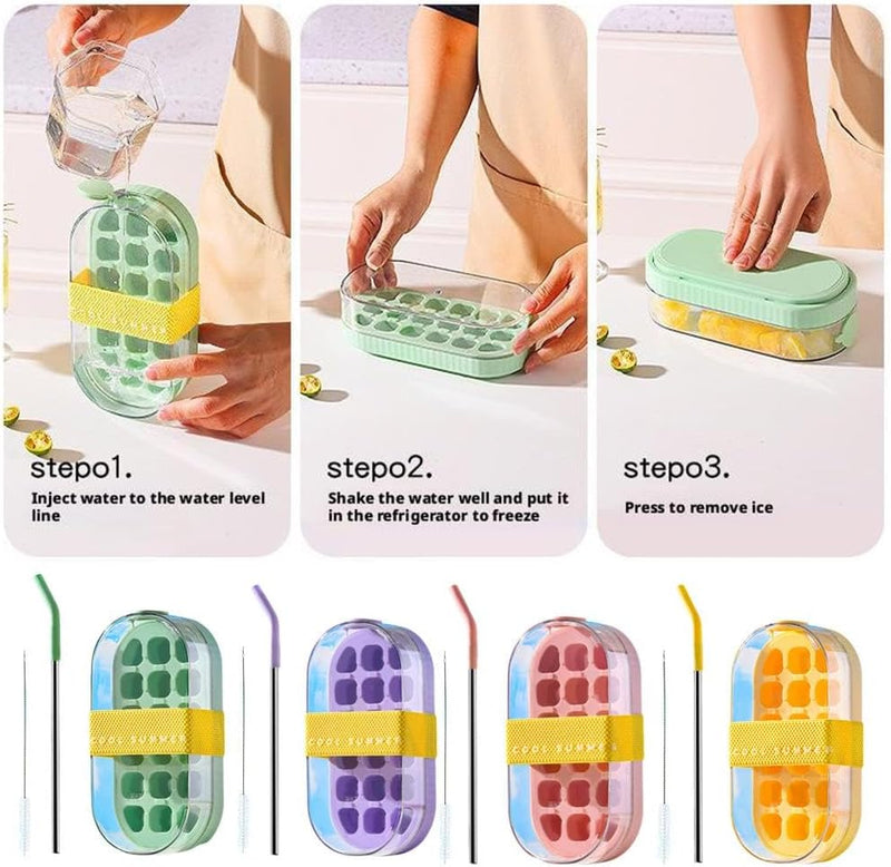 Random Colour - 2 in 1 Ice Cube Bottle Tray - 800ml 24 Cubes Vertical Ice Maker Cup for Freezer