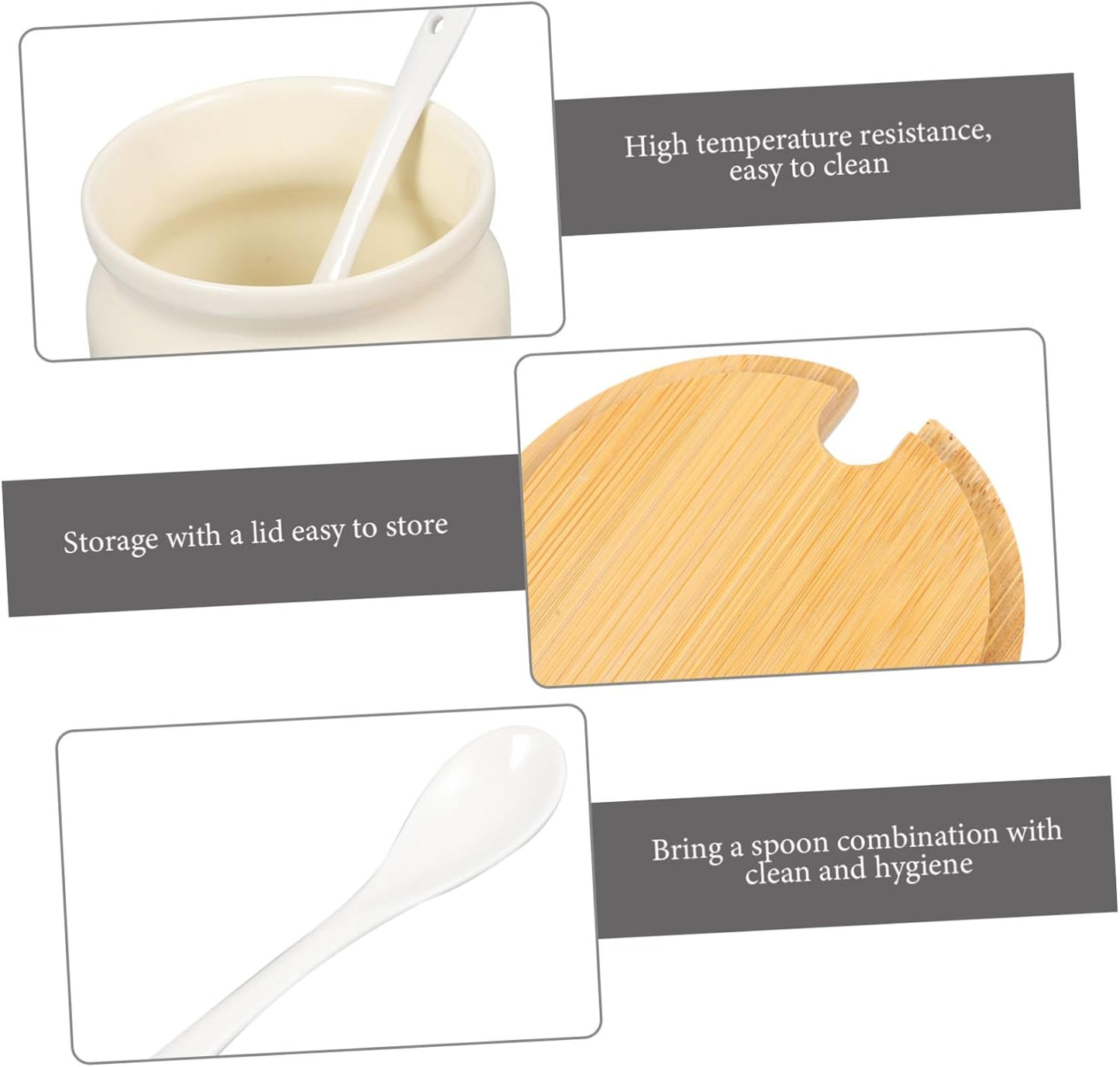 Ceramic Sugar Pot with Spoon & Wooden Lid