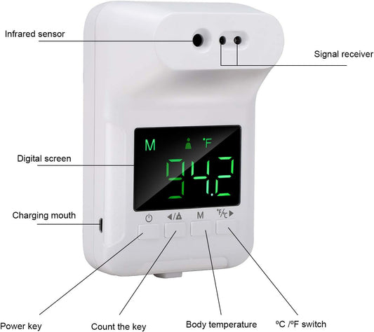 Wall-Mounted Non-Contact Infrared Thermometer Counter °C/°F