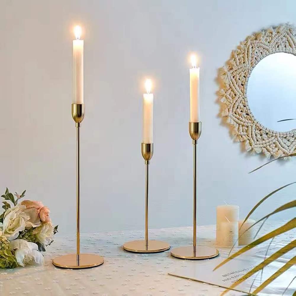 Set of 3 - Golden Candle Holders