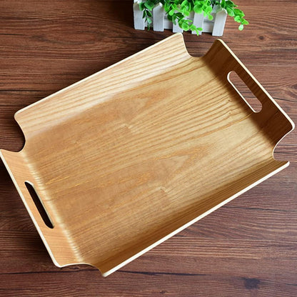 Curved Wooden Serving Tray with Handles