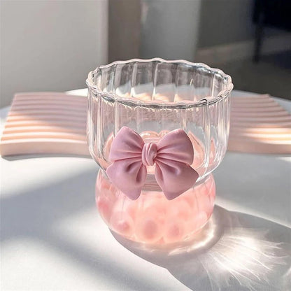 Pink Bow Glass Cup with Striped Design Techmanistan