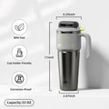 1L Stainless Steel Thermal Mug with Push-button Lid, Straw and Handle