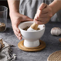Ceramic Mortar and Pestle Set with Bamboo Lid