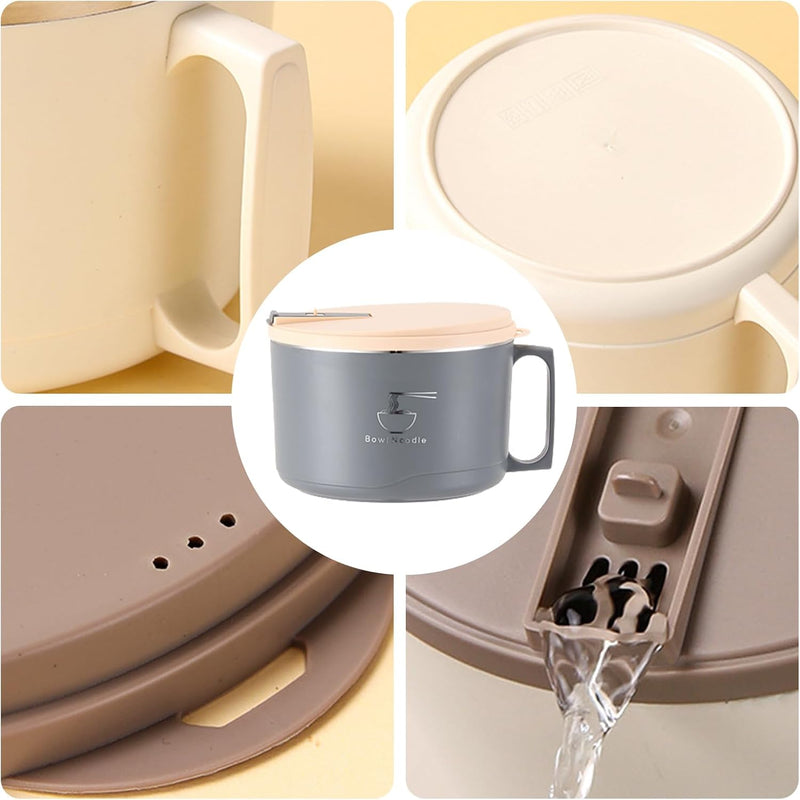Stainless Steel Noodle Bowl with Lid and Handle, 1100 ml
