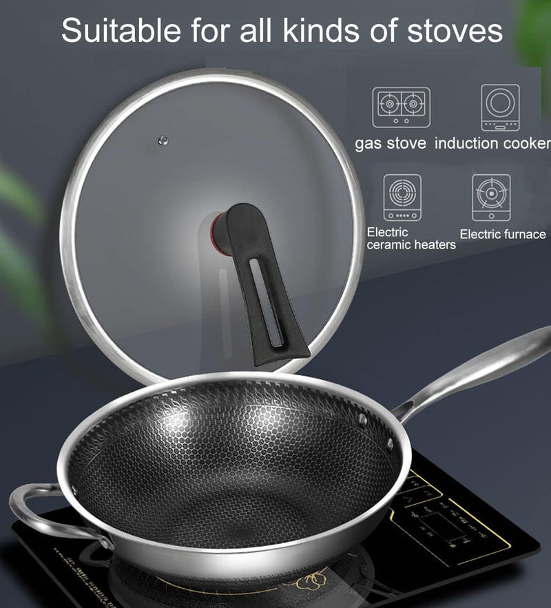 Double Sided Honeycomb Print Laser Coated Wok With Handle & Lid Techmanistan