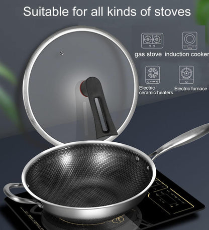 Double Sided Honeycomb Print Laser Coated Wok With Handle & Lid Techmanistan