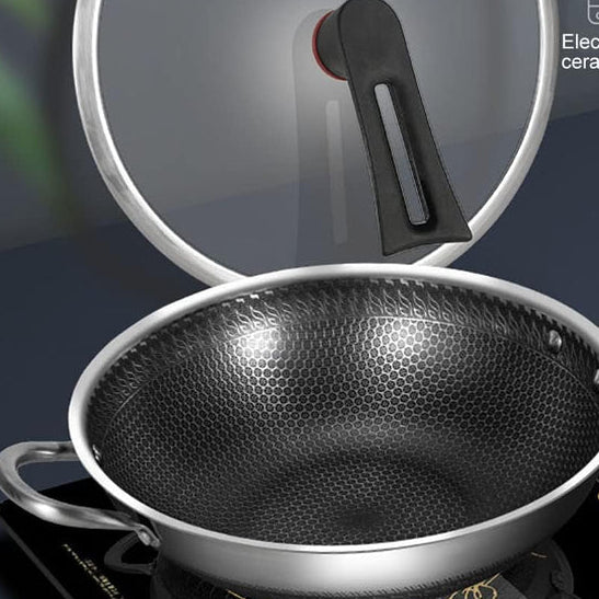 Honeycomb Laser Coated Wok with Lid, Karahi | Techmanistan
