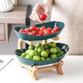 2-Tier Serving Tray with Wooden Rack