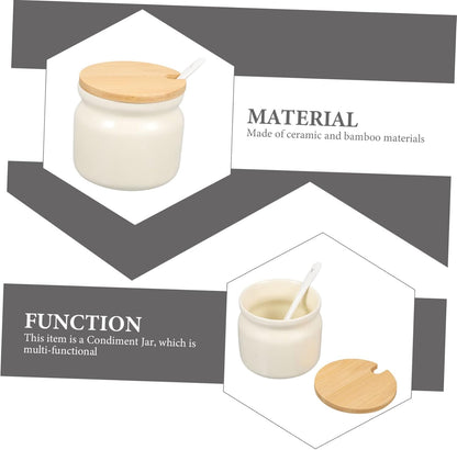 Ceramic Sugar Pot with Spoon & Wooden Lid