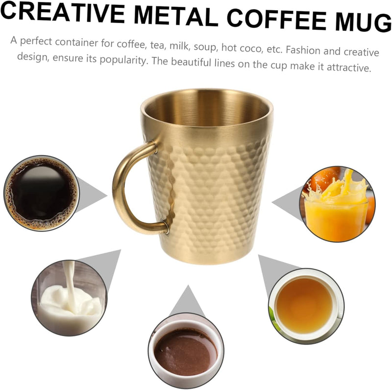 Stainless Steel Hammered Texture Glass with Handle - Coffee Cup