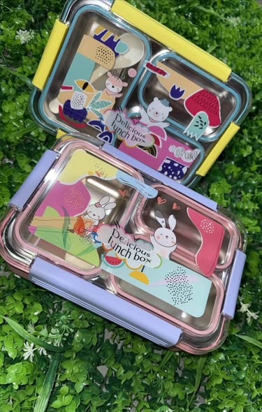 Random Cartoon Themed 3 Compartment Insulated Lunch Box