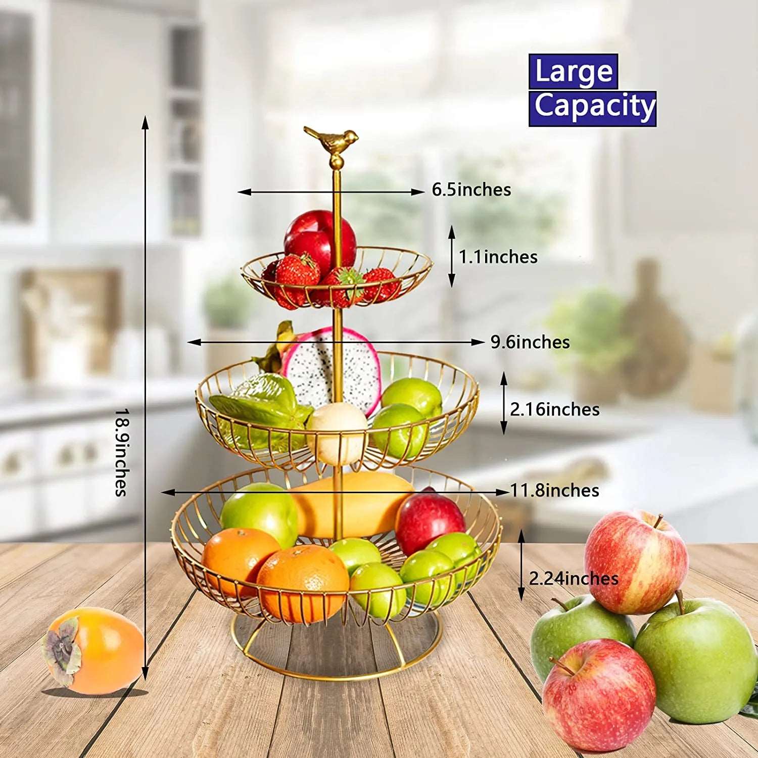 3 Tier Wire Round Fruits Basket