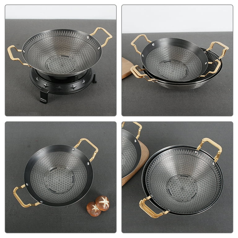 Honeycomb Print Stainless Steel Wok with Golden Handles