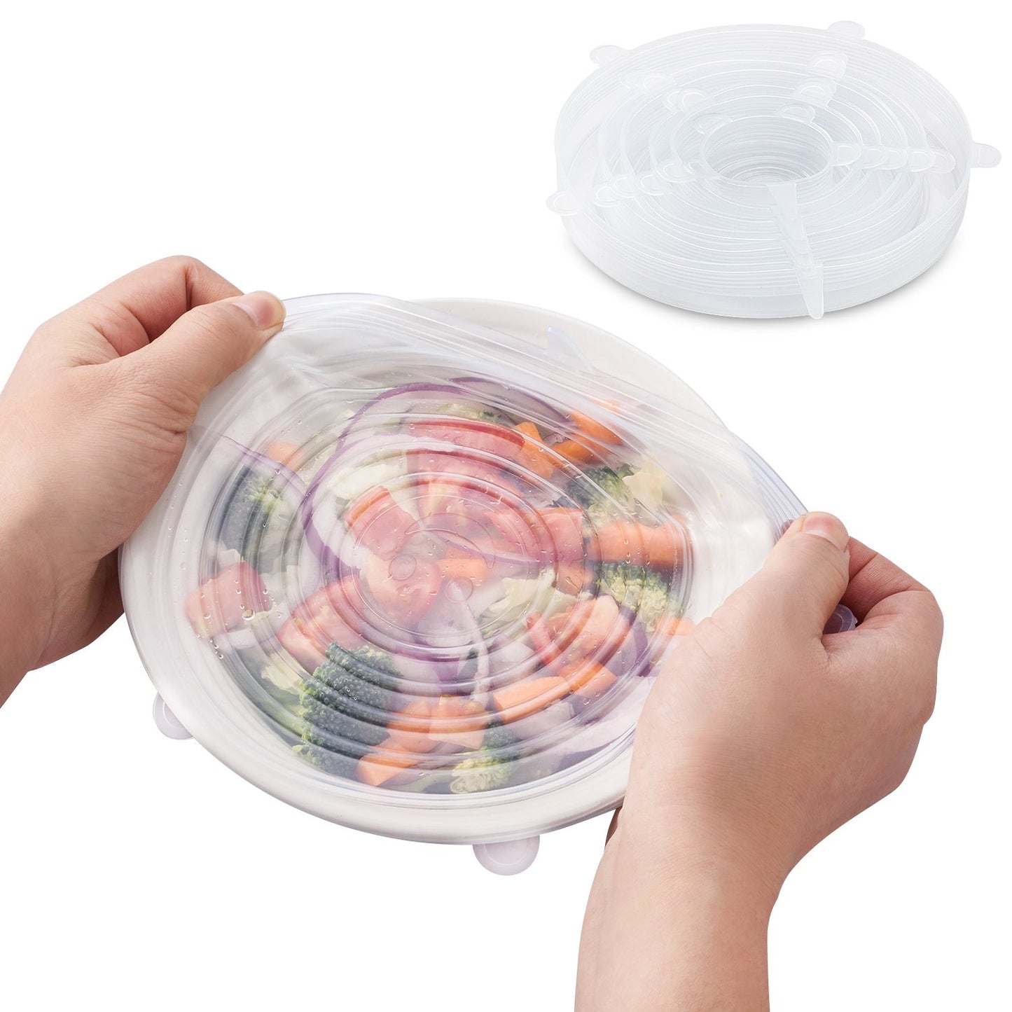 Stretch Lids Reusable Silicone Containers Food Covers Bowl (6 Pcs) - Techmanistan