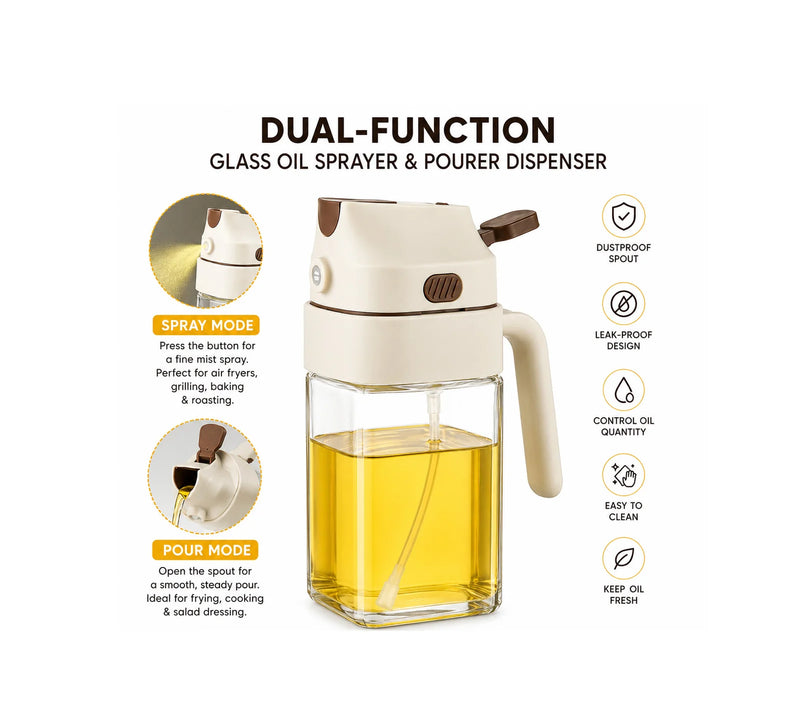 2-in-1 Glass Oil Sprayer and Pourer Bottle, 500 ml