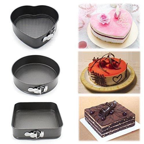 Set of 3 - Non-Stick Different Shapes Cake Pans With Removable Bottom Tray, Round Cake Pan, Heart Cake Pan, Square Cake Pan, 3pcs Set 3-Tier Cake Pan My Store
