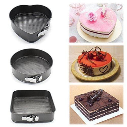 Set of 3 - Non-Stick Different Shapes Cake Pans With Removable Bottom Tray, Round Cake Pan, Heart Cake Pan, Square Cake Pan, 3pcs Set 3-Tier Cake Pan My Store